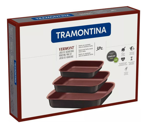 Set Juego Asaderas Vermont Tramontina X 3 Teflon Aluminio 0