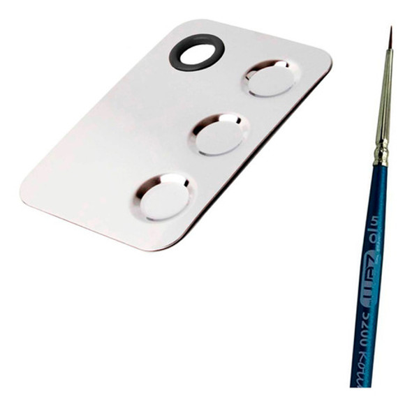 Set Pincel Kolinsky 5/0 Paleta Metalica Super Fino 0