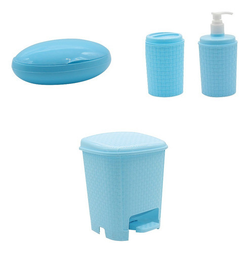 Kit Baby C/saboneteira,porta Algodão, Lixeira Rattan 6l Azul 0