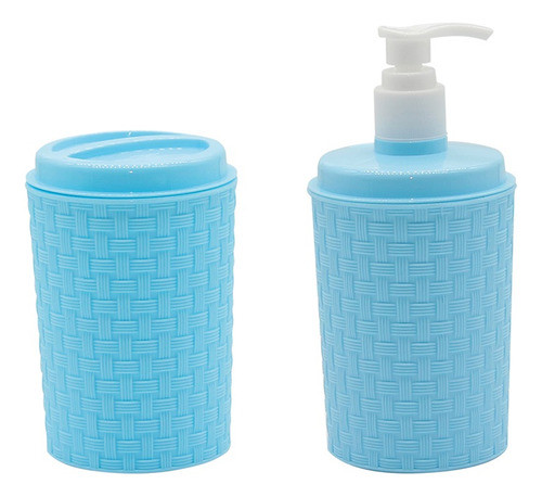 Kit Baby C/saboneteira,porta Algodão, Lixeira Rattan 6l Azul 1