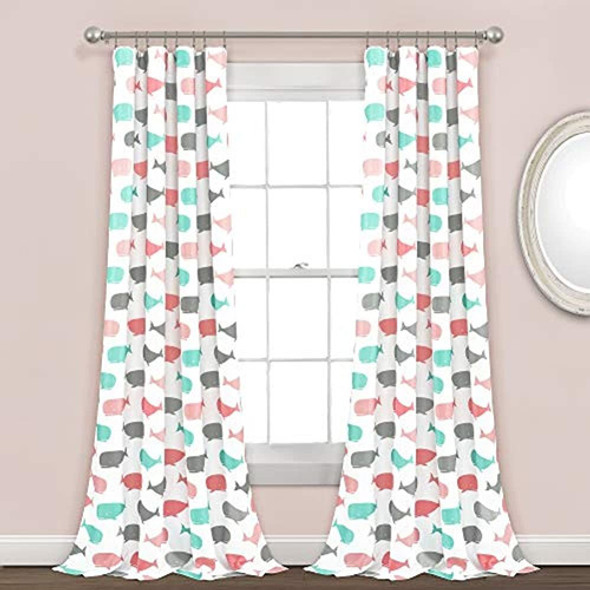 Lush Decor, Pink And Aqua Whale Curtains-animal Ocean Print 0