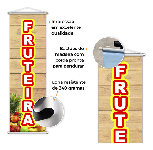 Kit 2 Banners Fruteira Frutas Banca Serviço Lona 100x30cm 1