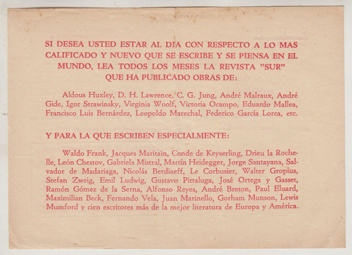 Argentina Revista Sur Antiguo Formulario De Suscripcion 1