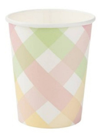 Kit 30 Pratos E 30 Copos De Papel Xadrez Colorido Candy 1