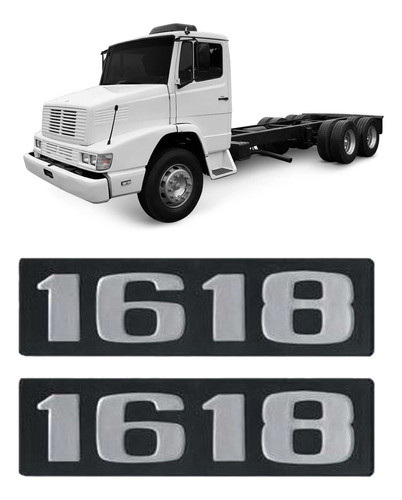 Par Emblema Caminhão Mb 1618 Plástico Preto C/ Relevo Prata 0