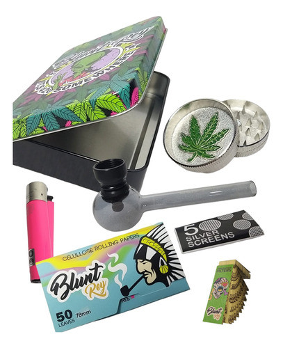 Kit 420 Pipa Vidro Celulosa Picador Encendedor Y Filtro 0
