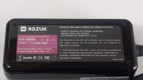 Fonte Carregador Kazuk Kzf-de004 19.5v 3.34a 65w A45-19 1