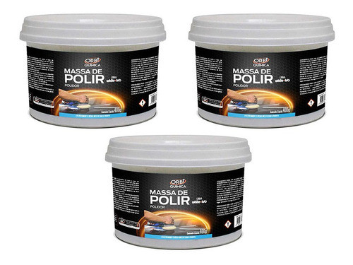 Kit 3 Massa Polir Automotiva Branco N°2 Extra Fina 400g 0