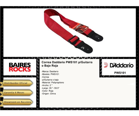 Correa Daddario Pws101 Para Guitarra O Bajo Roja Cuo 1