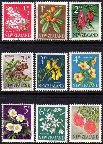 Nueva Zelanda Serie X 9 Sellos Usados Flores Años 1960-67 0