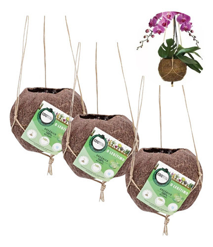 Kit 03 Vaso Flores Kokedama Fibra Coco Coquim Orquídeas 0