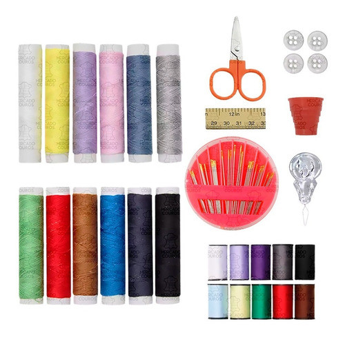 Kit Costura C/tesoura Linha Dedal Agulha Fita Botão 43 Peças 0