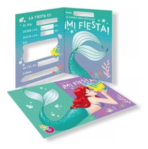 Tarjetas Invitación Sirenita Ariel Disney X 10 U. Cotillón 0