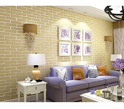 Papel Adhesivo Empapelar Lavable Ladrillo Amarillo 53 Cm 0