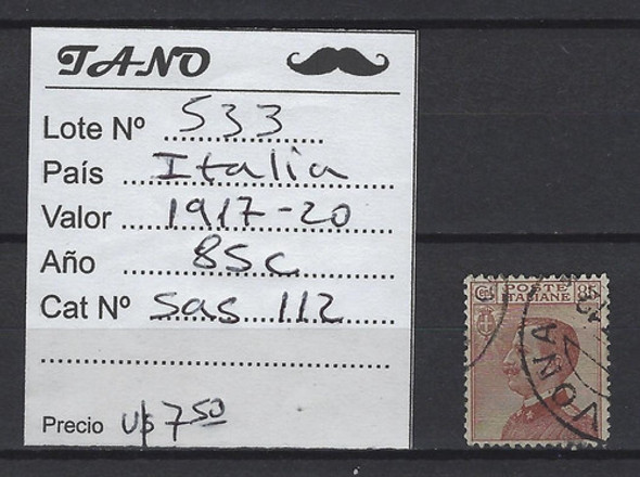 Lote533 Italia 85 Centesimi Año 1917-20 Sasonne#112 Usado 0