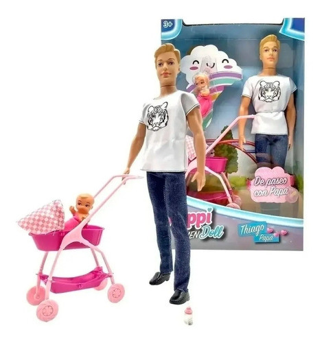 Muñeco Thiago Papá Con Bebe Cochecito Y Accesorios Oferta! 1
