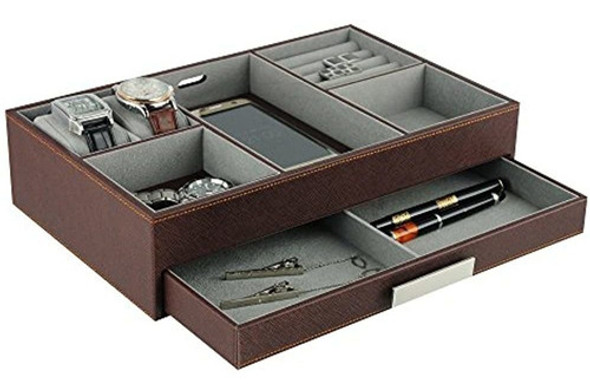 Piel Sintetica Cafe Valet Bandeja Computadora Cajon Moned 0