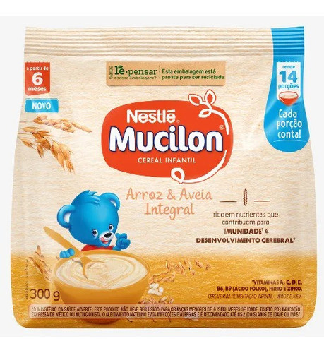 Atacado C/6 Cereal Infantil Mucilon Arroz E Aveia Sachê 300g 0