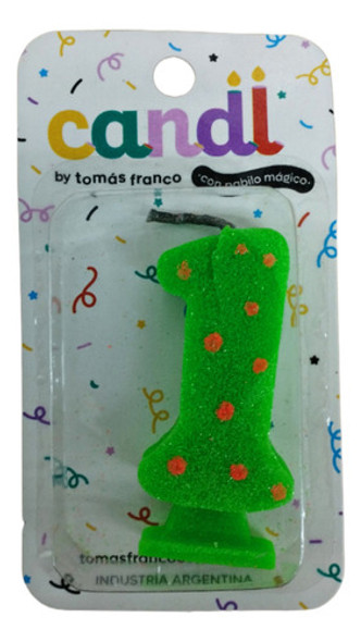 Vela Numero Verde Fluo Con Lunares Nº1 0