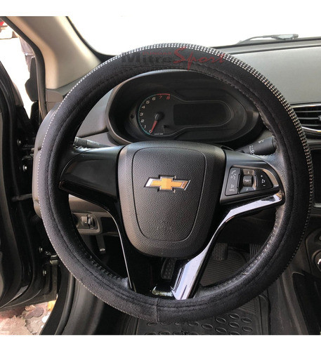 Cubre Volante De Pana Negro Con Brillos + Bolsita Rosa 1