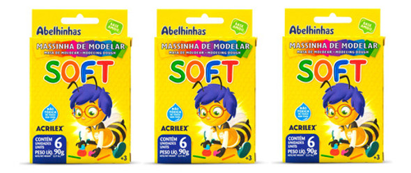 Massinha De Modelar Escolar Soft Acrilex 6 Cores Kit C/3unid 0