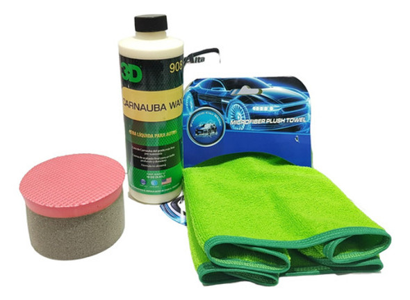 Kit Encerado Carnauba Wax 3d + Aplicador + Microfibra 50 X50 0