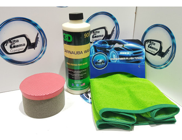 Kit Encerado Carnauba Wax 3d + Aplicador + Microfibra 50 X50 1
