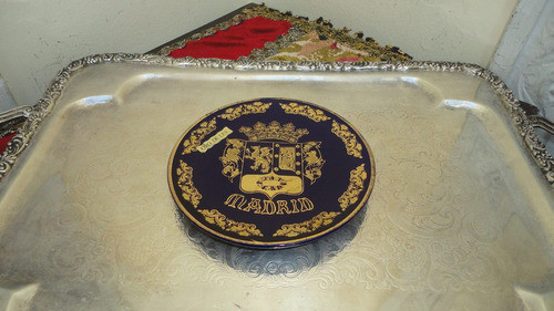 Plato Español Escudo Madrid Cobalto Pintado Oro Ley Vealo 0