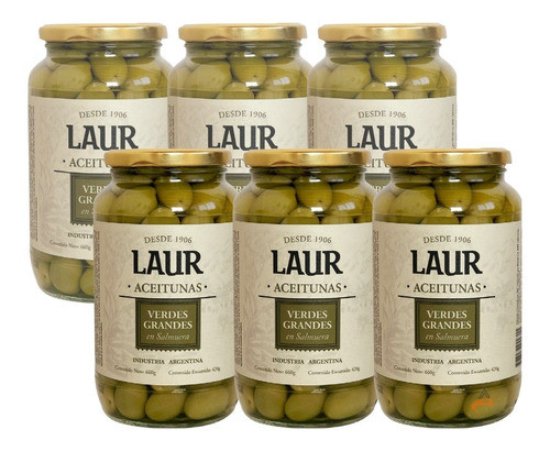Aceitunas Verdes Grandes Con Carozo Laur 420gr X6 Unid 0