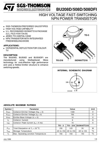 Bu508dfi Transistor C/diodo Npn 8a 1500v 125w Bu508 Bu508d 1