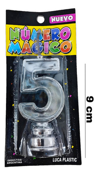 Vela Numero Metalizada Plateada N°5 1