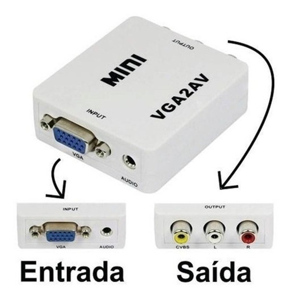 Mini Conversor Adaptador Vga Av Rca 3 Vias Áudio E Vídeo 1