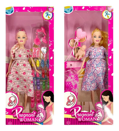 Muñeca Flaca Embarazada Con Bebé Y Accesorios, Juguete Niña 0
