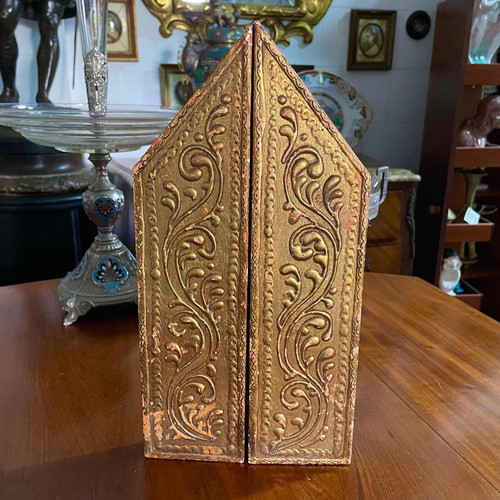 Arte Sacra Antigo Raro Oratório Tríptico Em Madeira E Ouro 1
