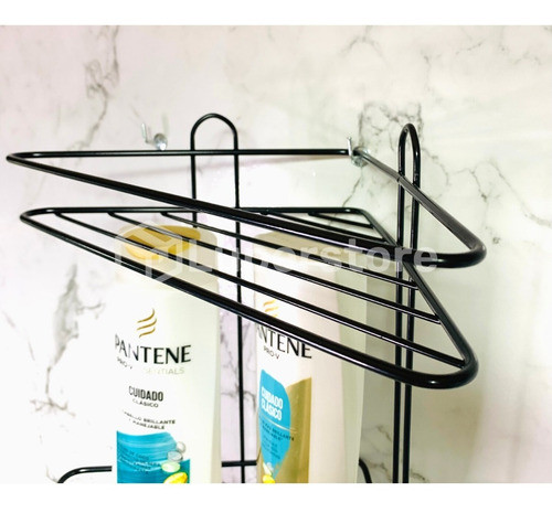 Esquinero De Ducha Baño Doble 2 Estantes Acero Negro 1