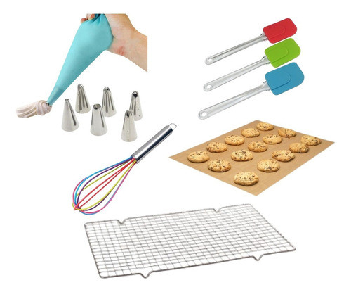 Set Reposteria Cocina Espatula Rejilla Batidor Manga Picos 0