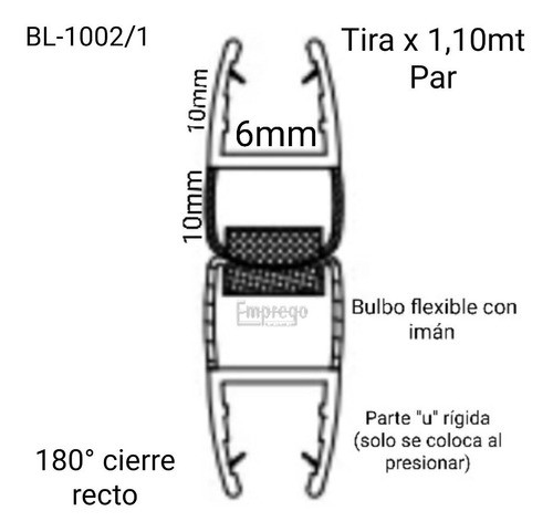 Burlete Para Mampara De Baño 6mm Imantado Recto(par1,10mt) 1