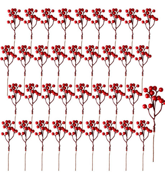Rcanedny 40 Piezas De Tallo De Bayas Rojas Artificiales De N 0