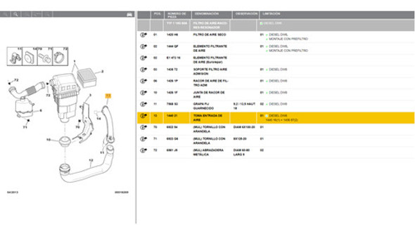 Manguera Entrada De Aire Original Peugeot 206 207 1.9 Dw8 1