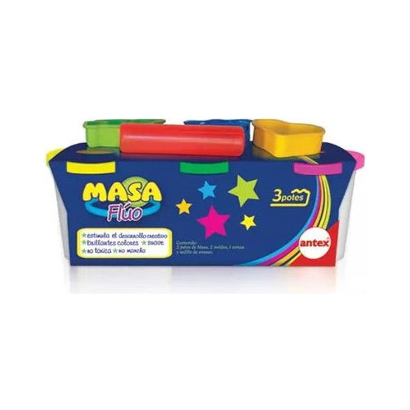 Set X3 Potes Masas Fluo + Moldes + Accesorios Amasar Edu 0