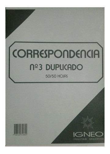 Libro Correspondencia Número 3 Duplicado 50/50 Hojas Grande 0