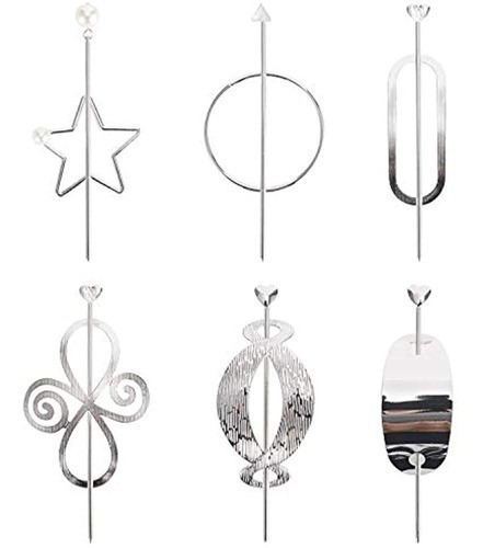 Paquete De 6 Pinzas Para El Cabello Plateadas De Metal Decor 0