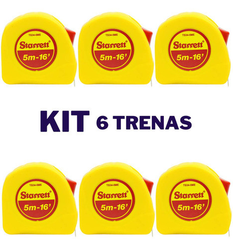 Kit 6 Trena 5m Starrett De Aço Profissional C Trava De Bolso 1