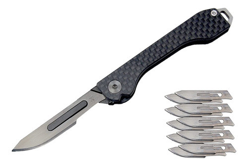 Cuchillo Bisturi Plegable Mango Fibra De Carbono + 10 Hojas 0