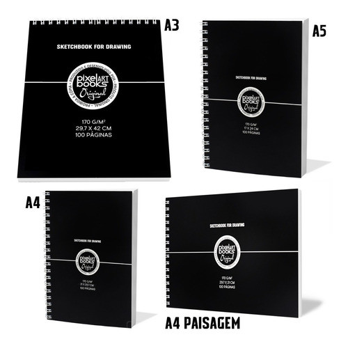 Caderno Para Desenho 100 Folhas A3 A4 A5 - 4 Unidades 170grs 0