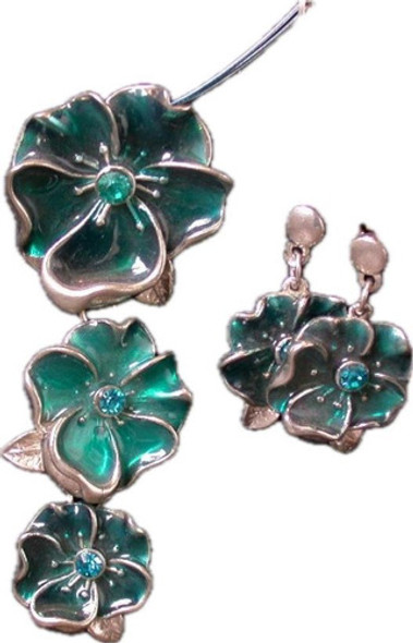 Luli Set Gargantilla Caravanas Cristal Esmalte Pensamiento 0