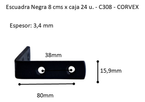 Mensula Escuadra Negra 8 Cms X Caja 24 U. - C308 - Corvex 1