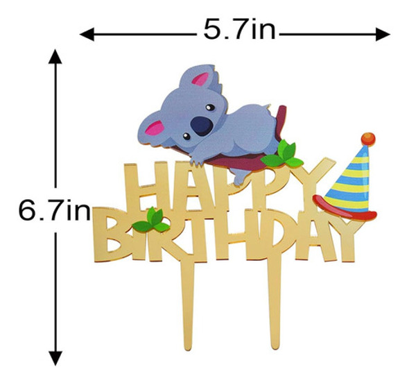 Adorno De Pastel De Feliz Cumpleaños De Koala Acrílico Dorad 1