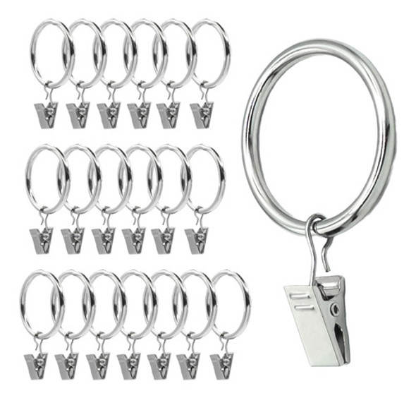 Pack De 20 Anillos/aro De Cortina Con Clips Platead P/colgar 0