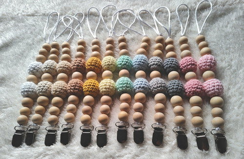 Porta Chupete Crochet Y Madera Montessori Por Mayor Lana X24 1